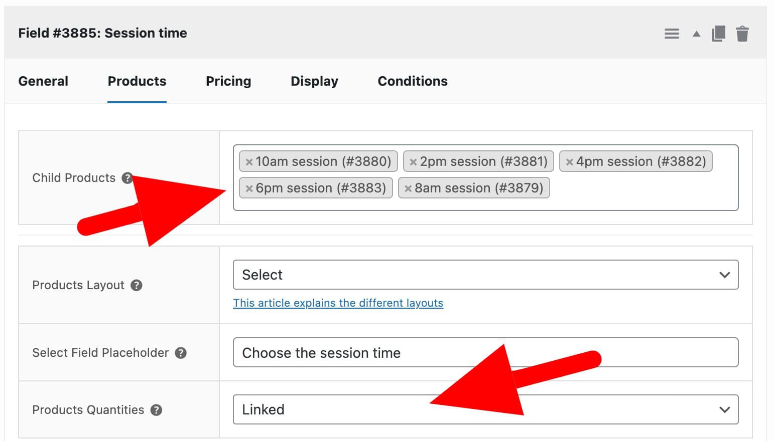Child products settings