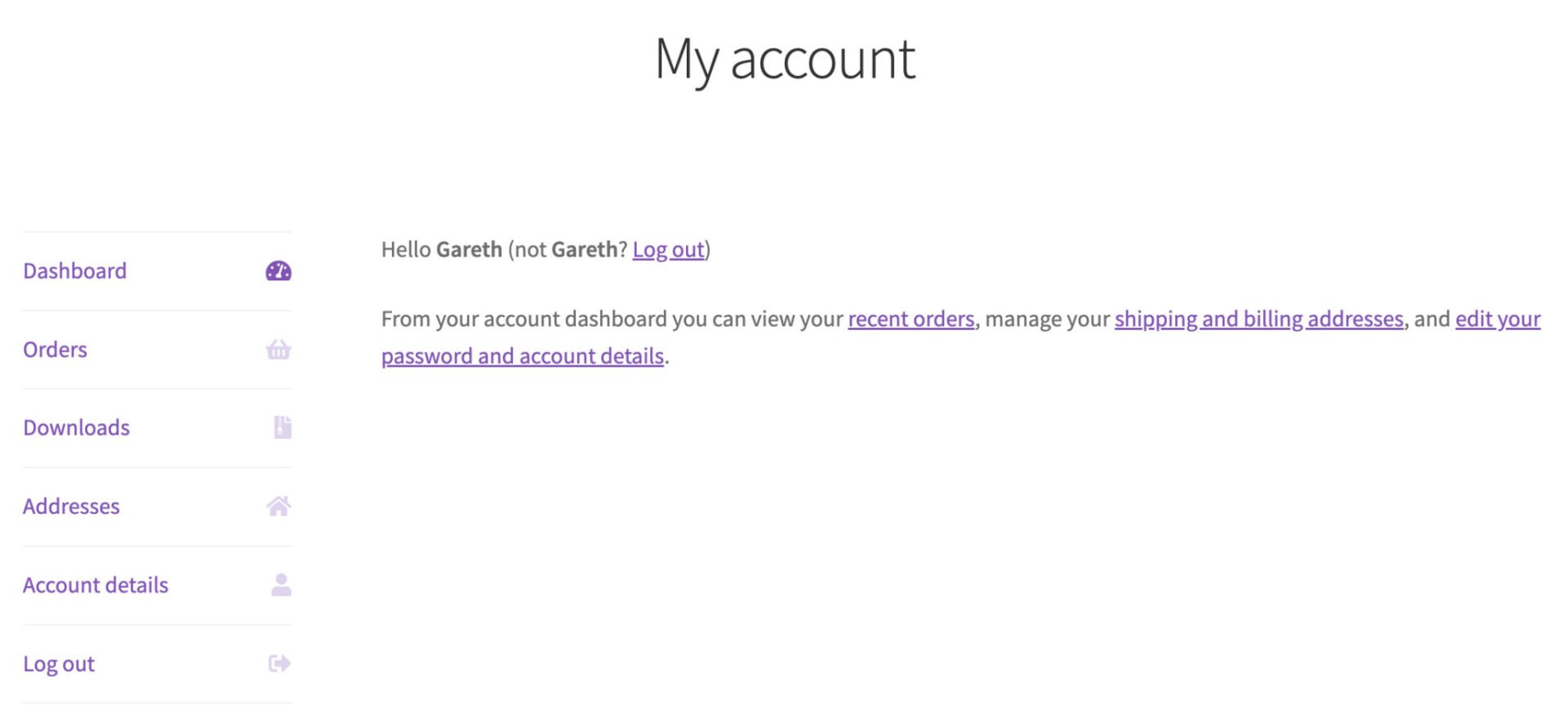 WooCommerce My Account page