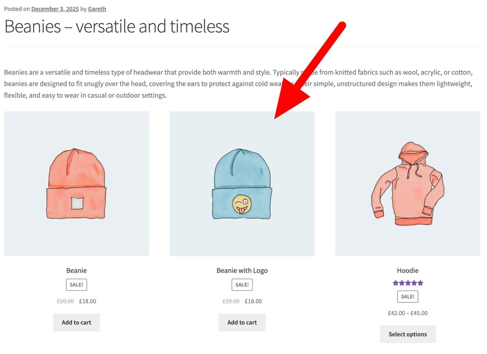 Products on sale displayed within blog post