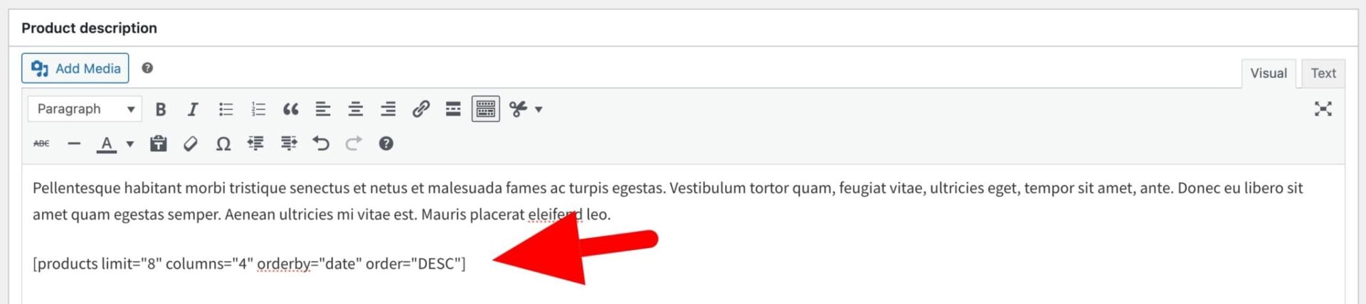 Shortcode in product description field