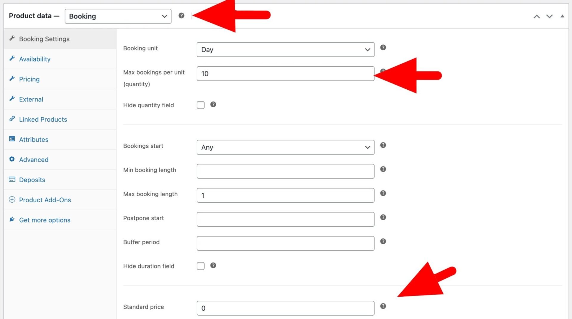 WooCommerce product settings for bookable time slot