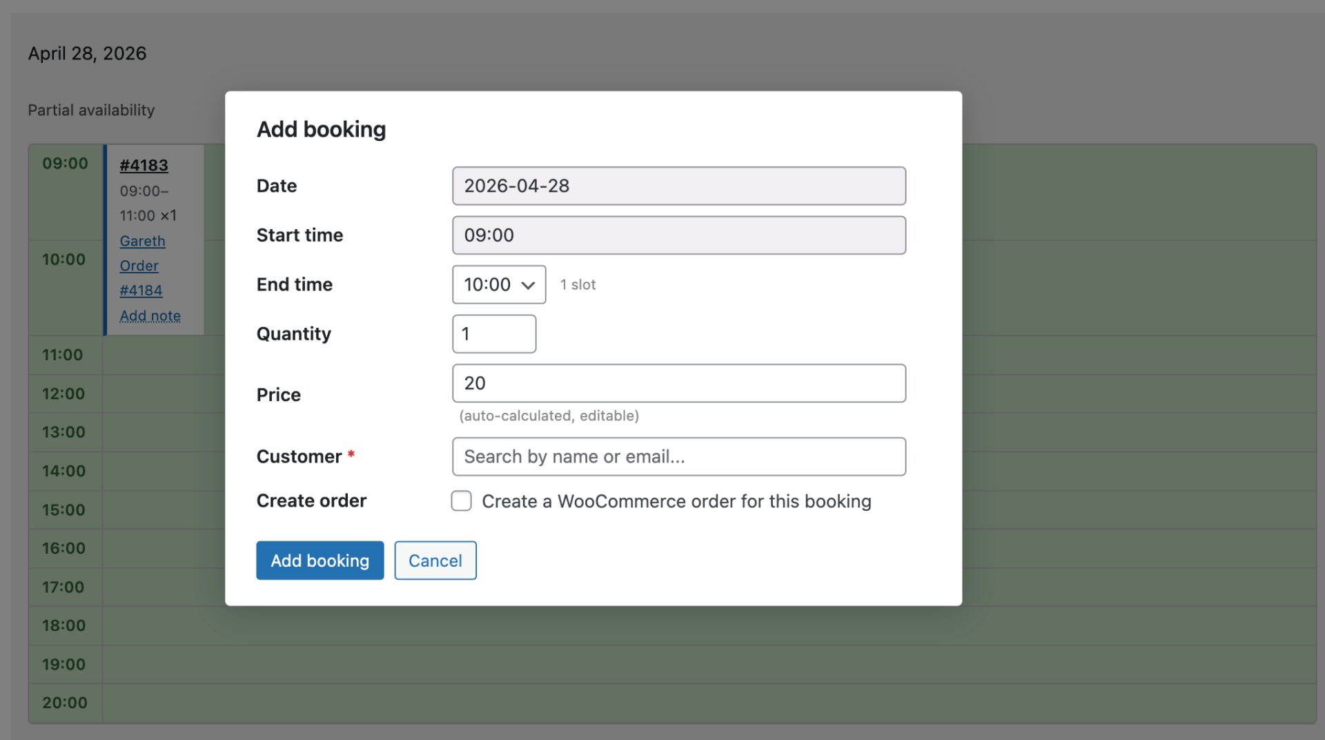 Add a booking manually