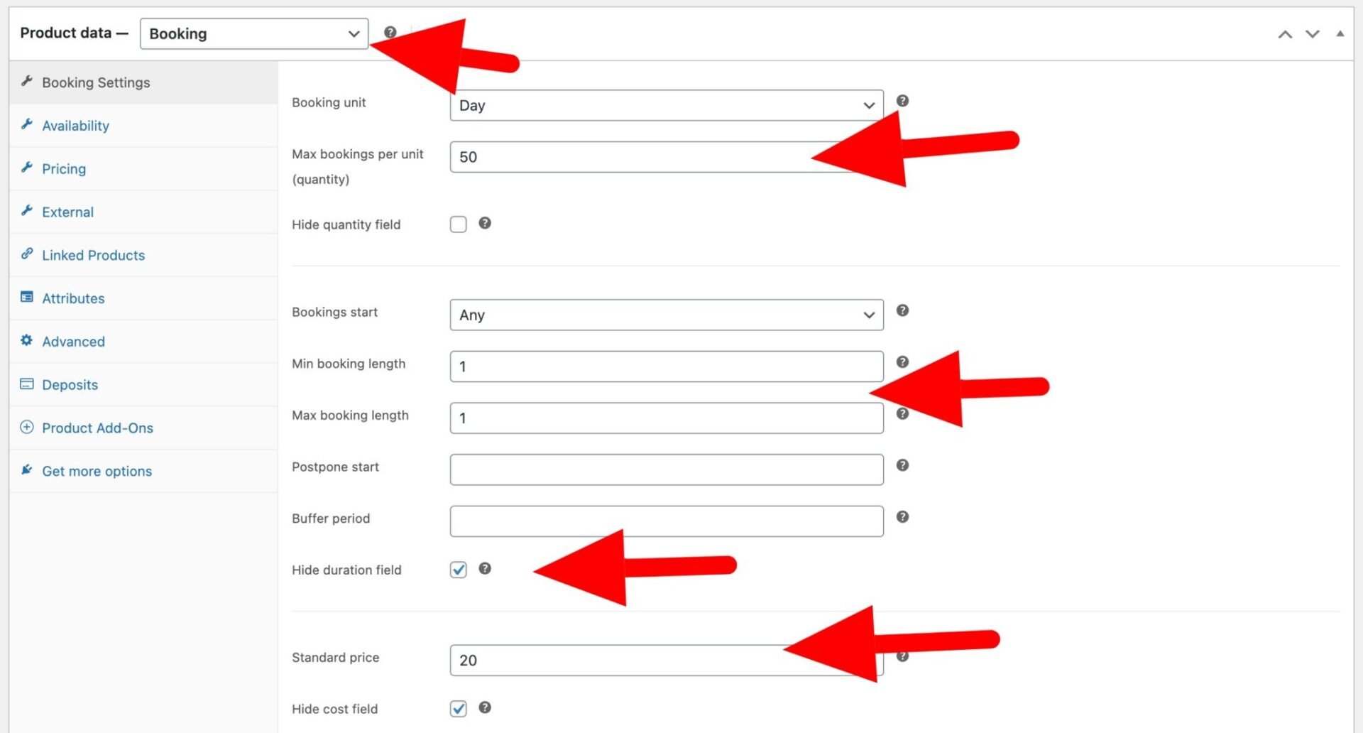 Settings for WooCommerce yoga classes product