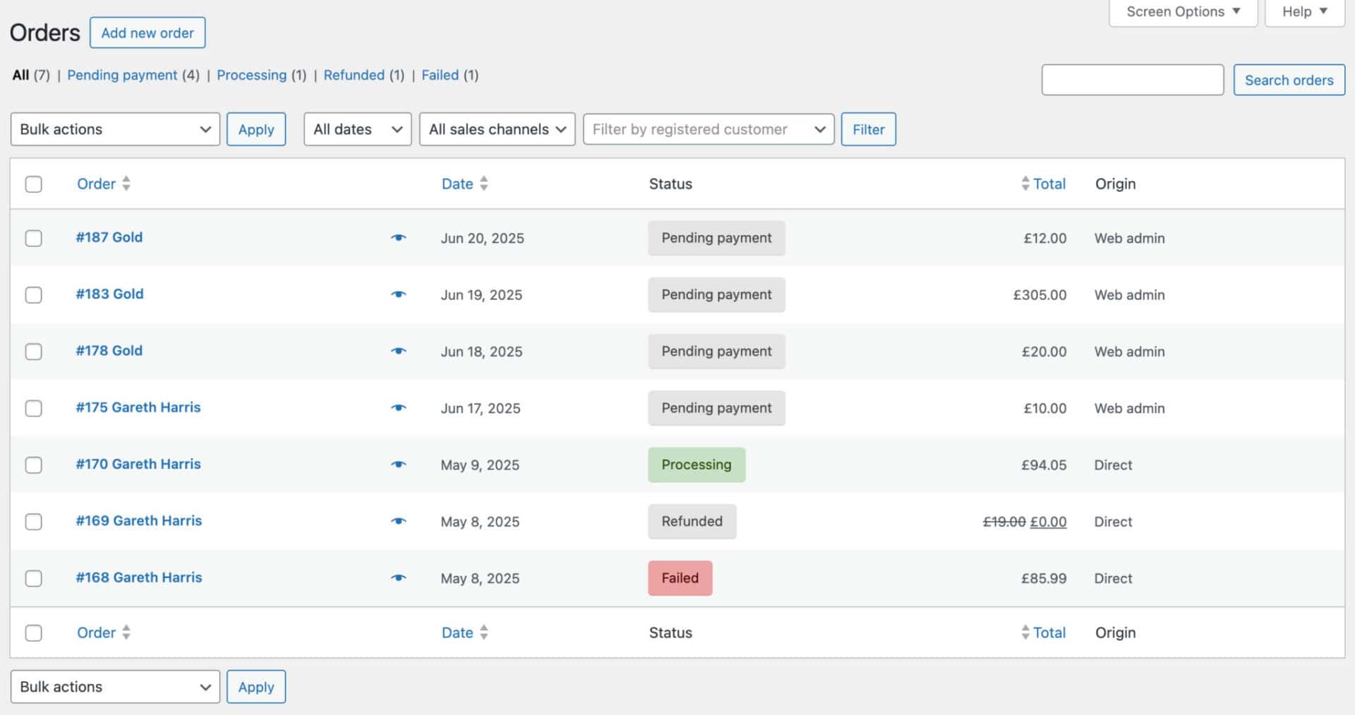 WooCommerce orders screen
