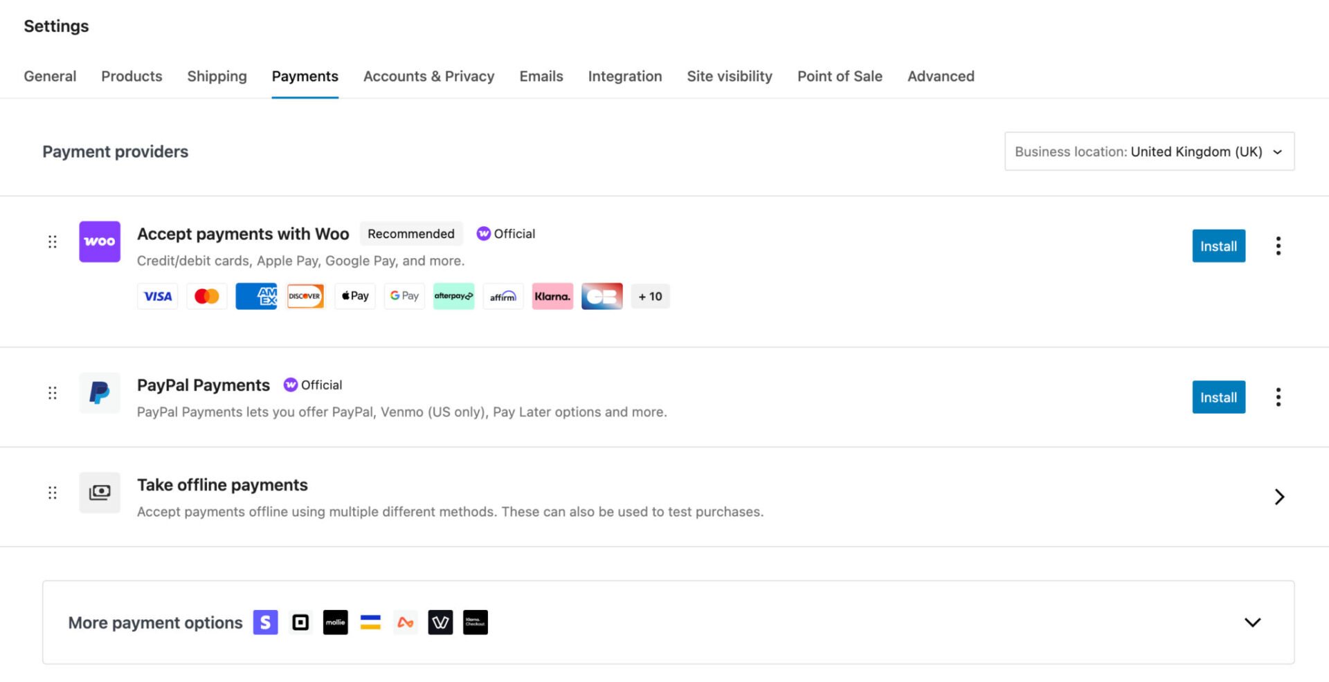 WooCommerce payment settings