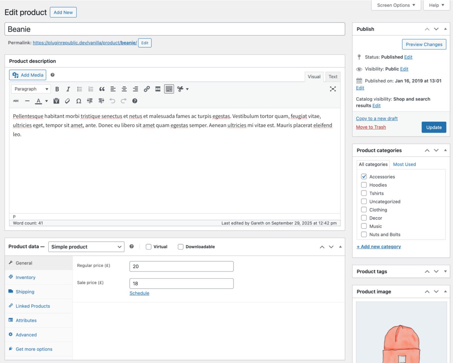 WooCommerce product edit screen