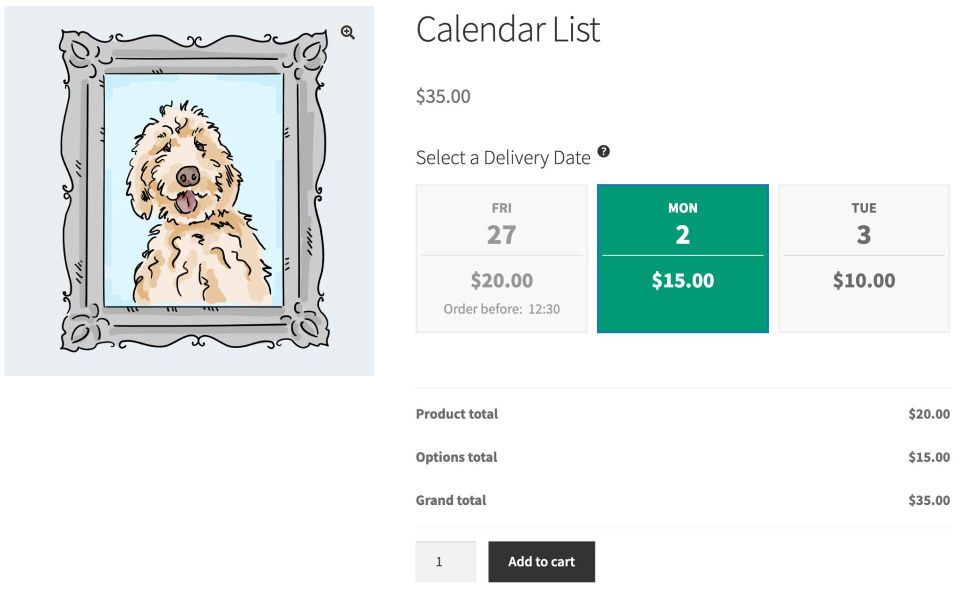 Calendar list add-on field