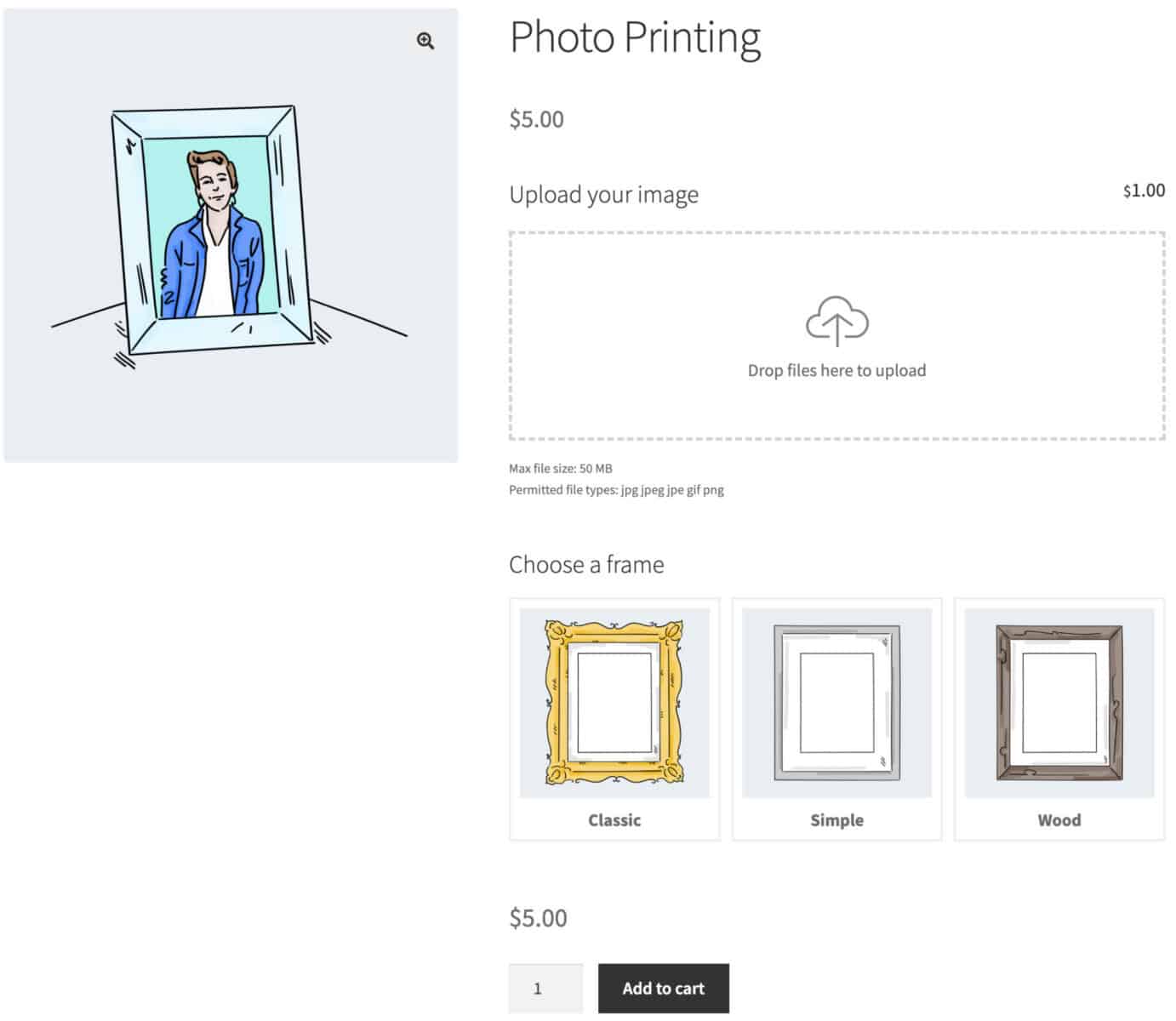 A WooCommerce product page with bulk upload and extra options