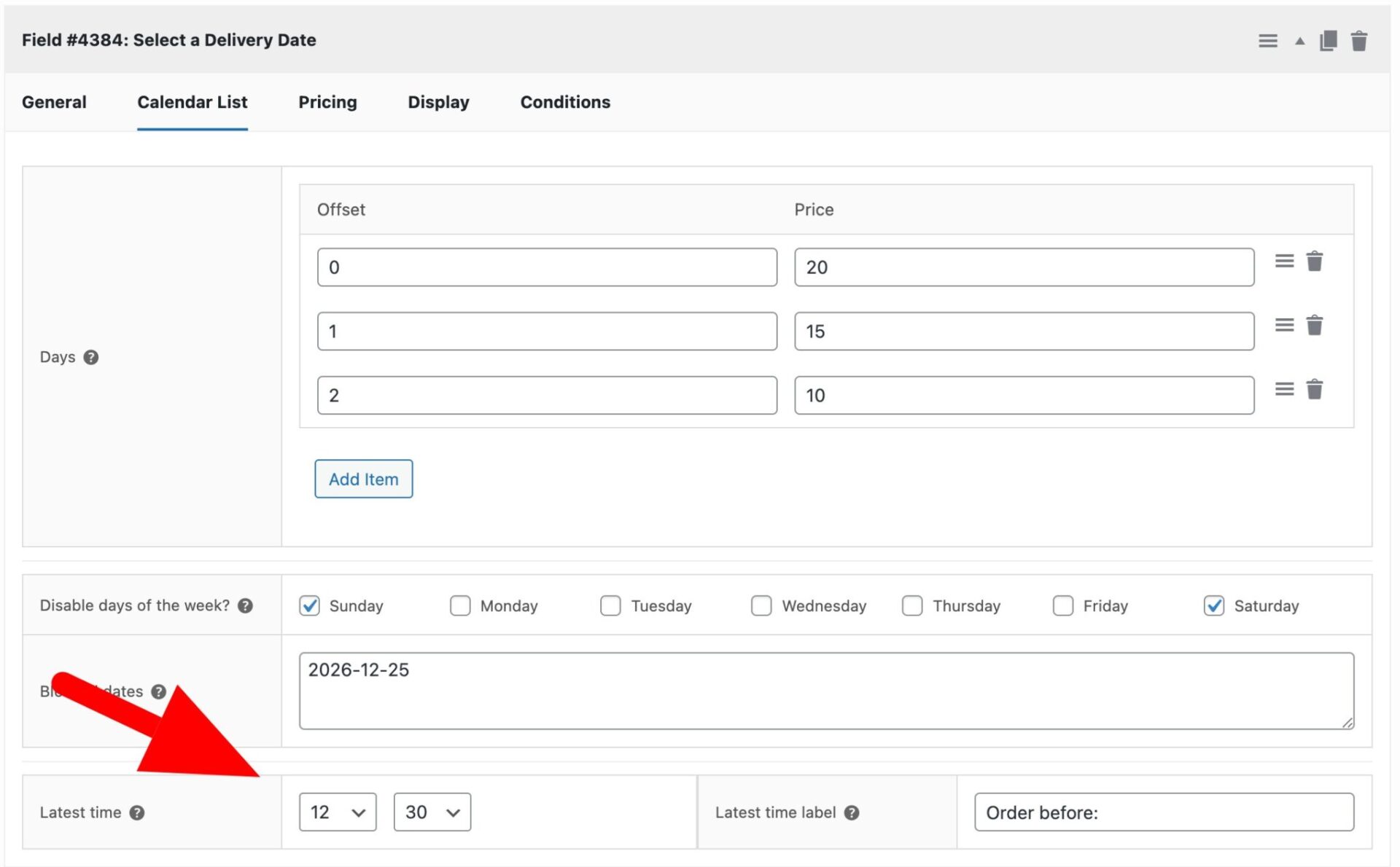 Specify last time for date in calendar field