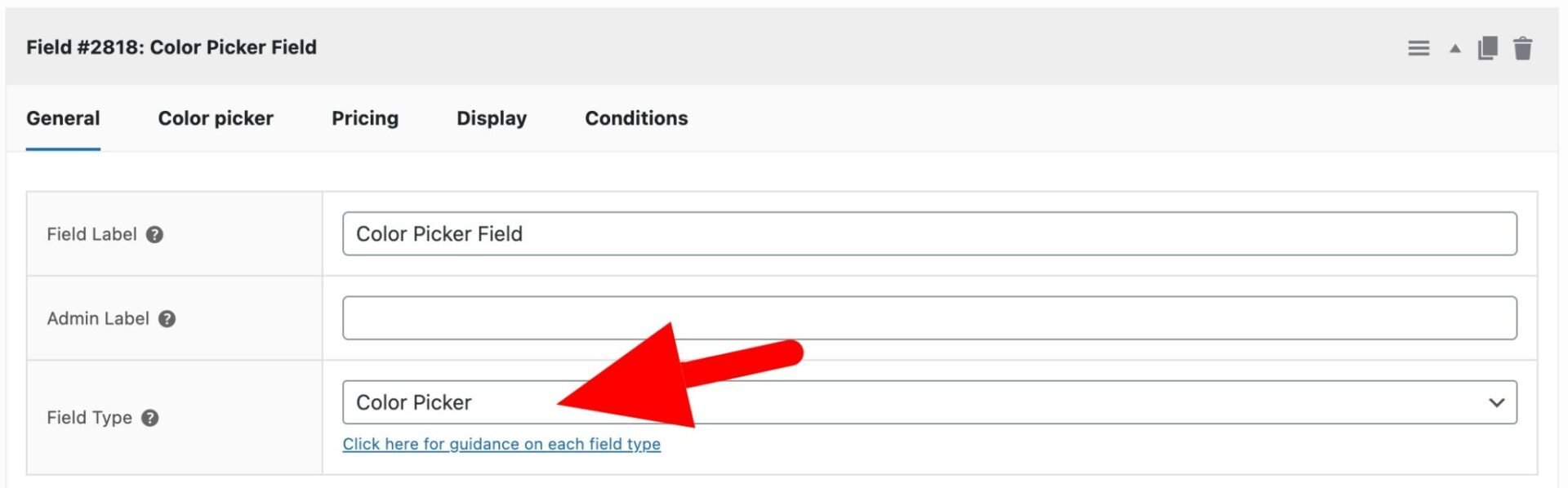 Color Picker field type setting