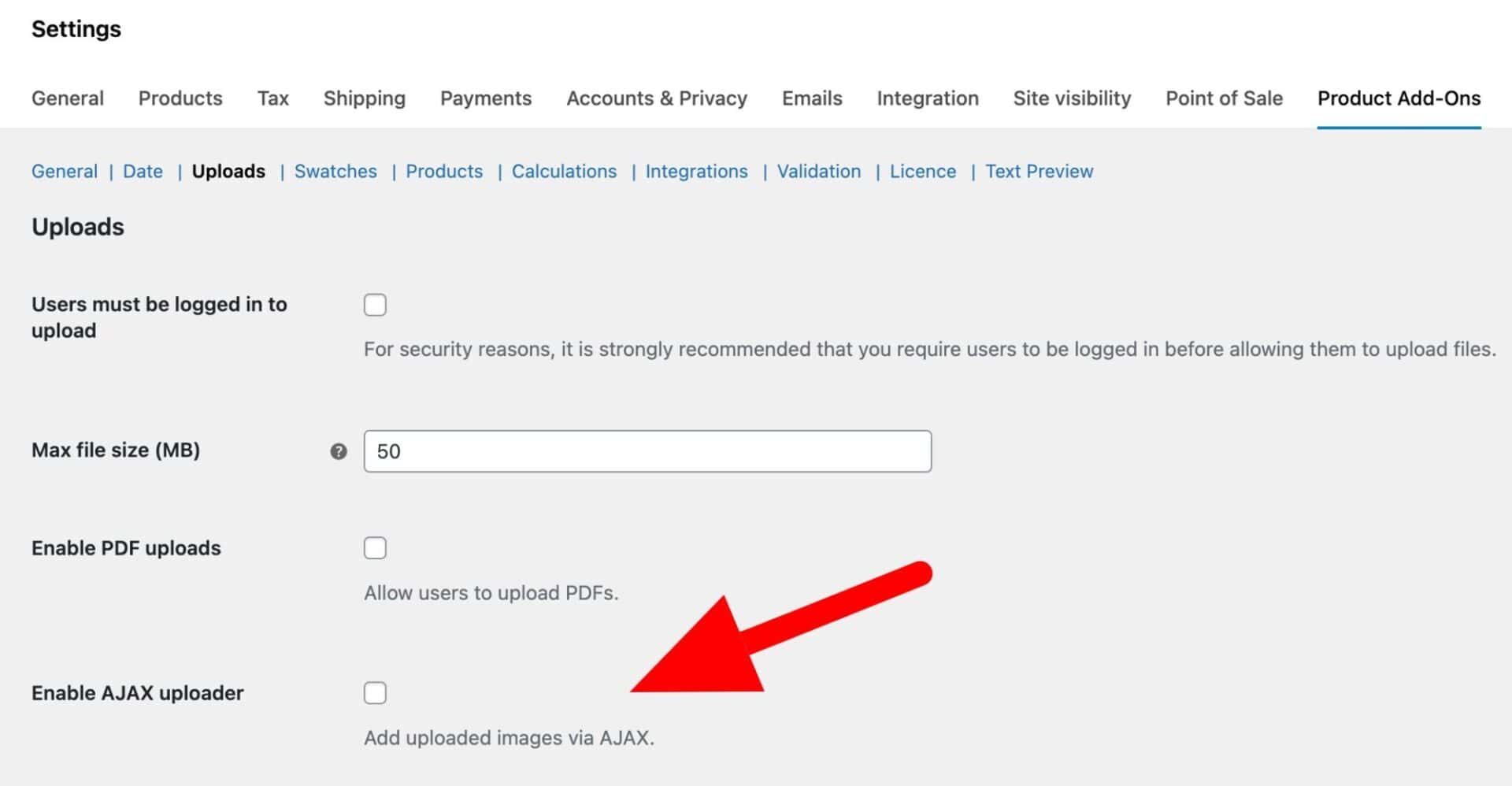 Setting to disable AJAX uploader field