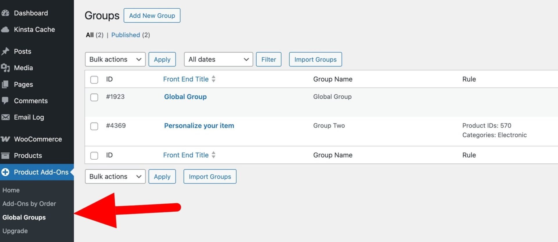 Menu item for Global Groups