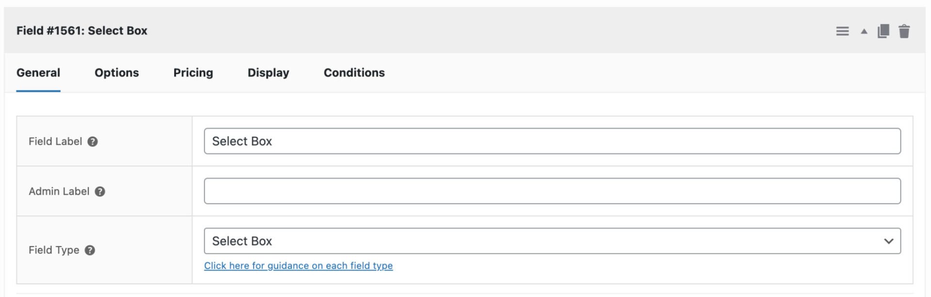 Select box field type setting
