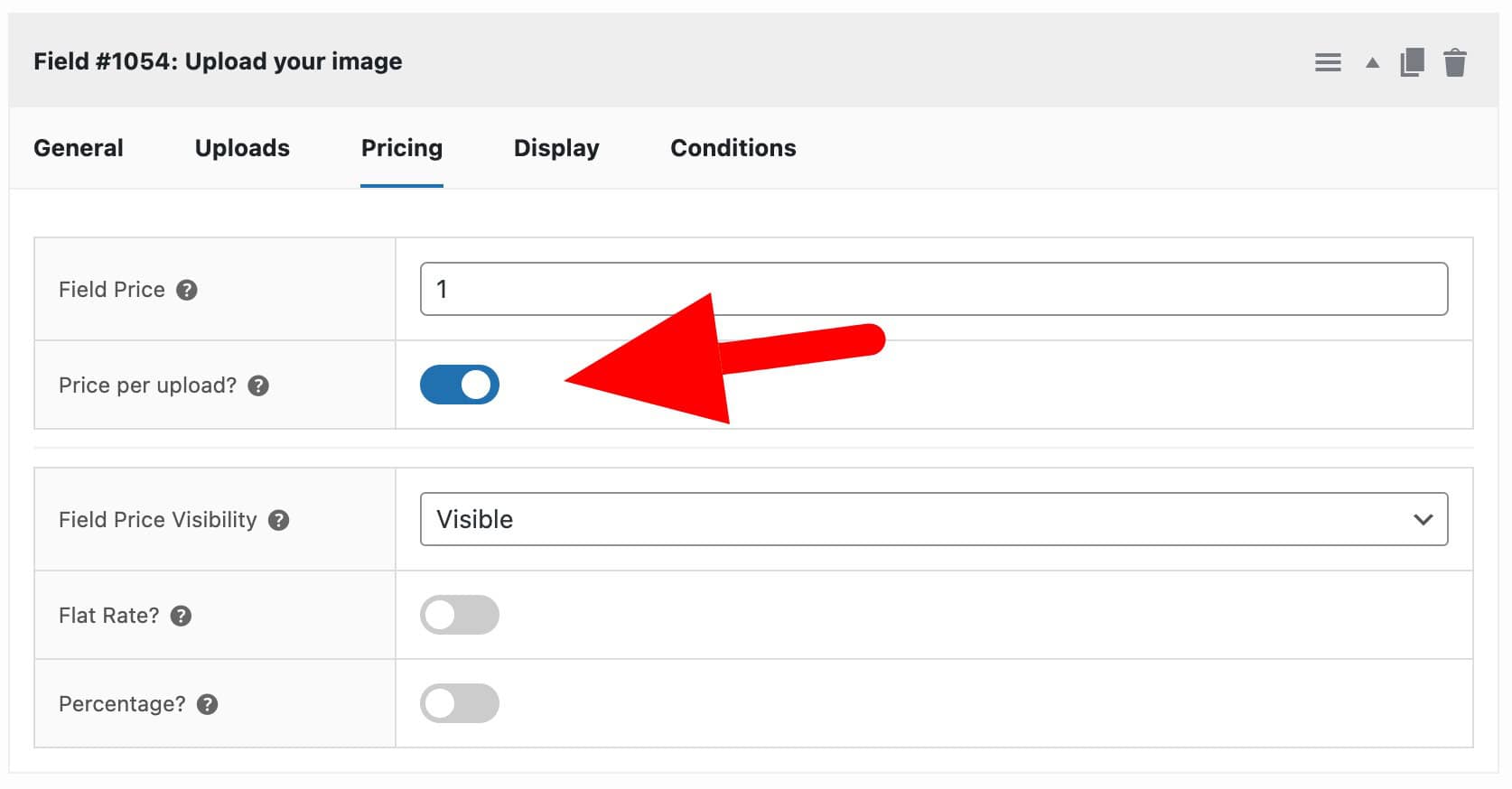 Price per upload setting for image upload field