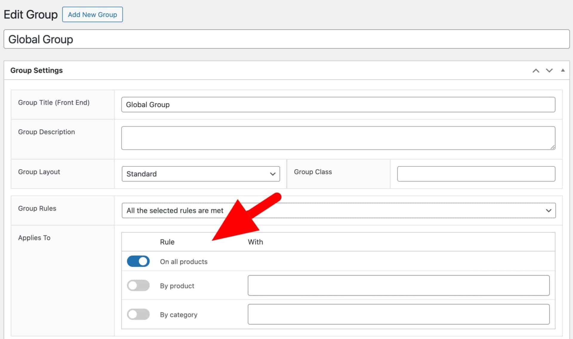'Applies To' setting in global group