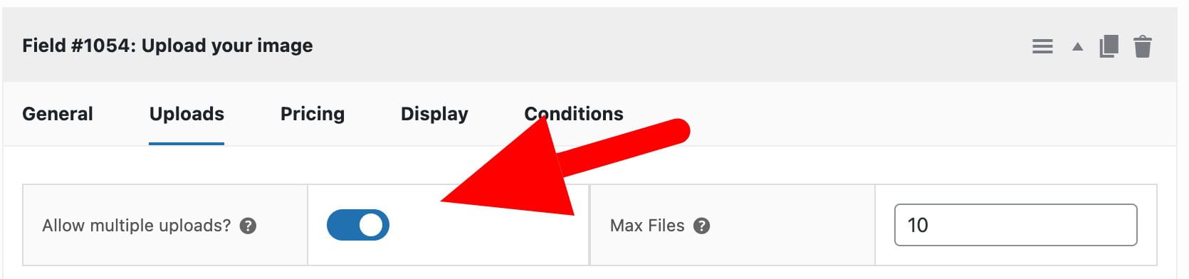 The Allow multiple uploads checkbox within WooCommerce.