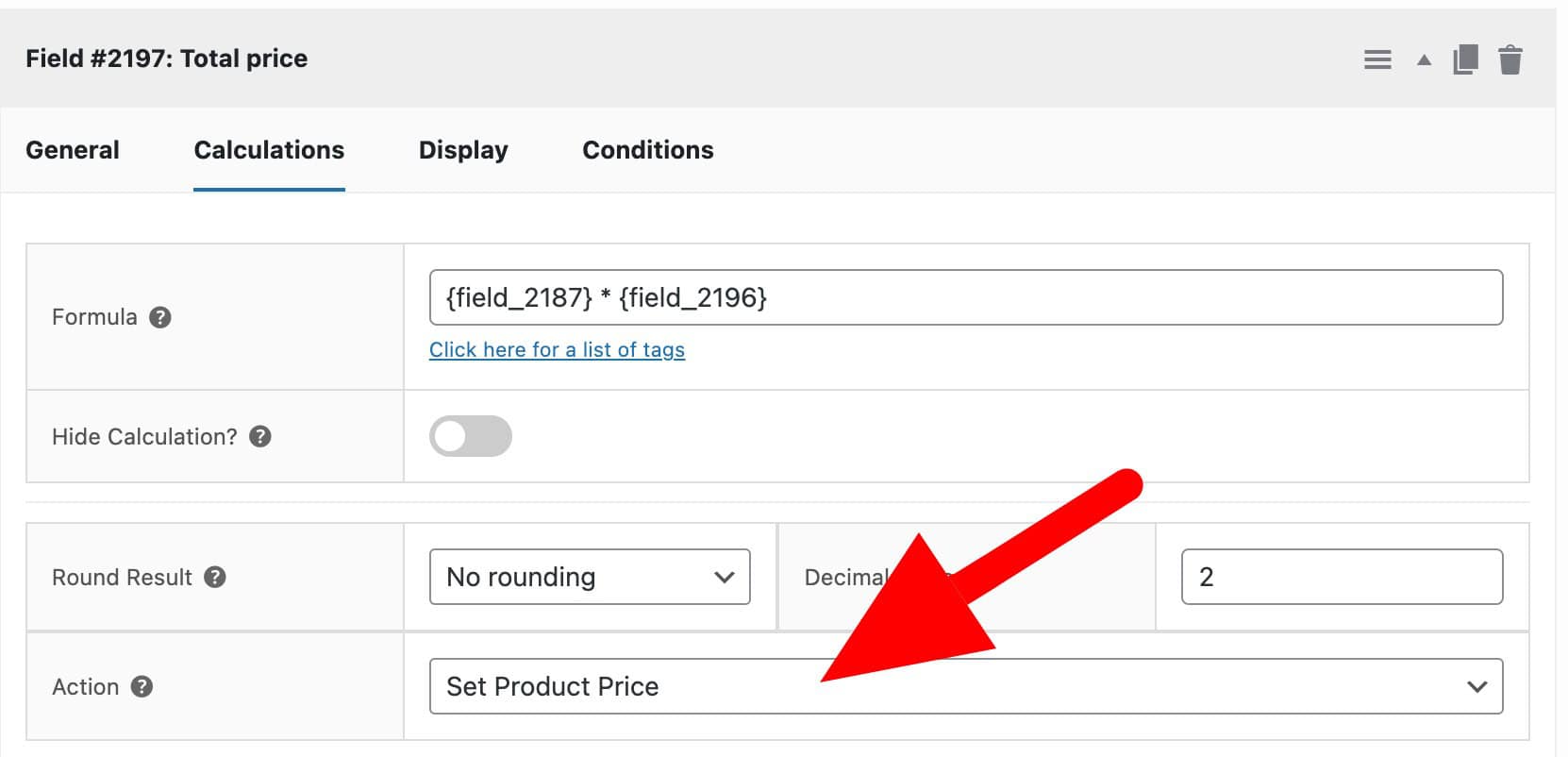 Set product price by calculation field
