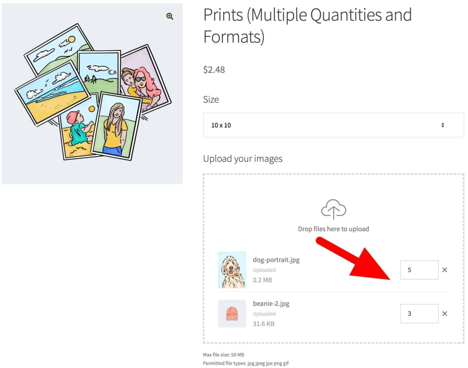 WooCommerce quantity per upload