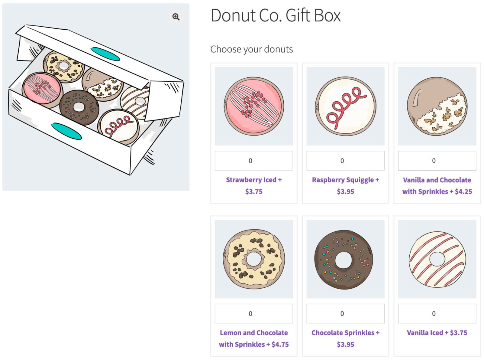 Example WooCommerce product using advanced product fields
