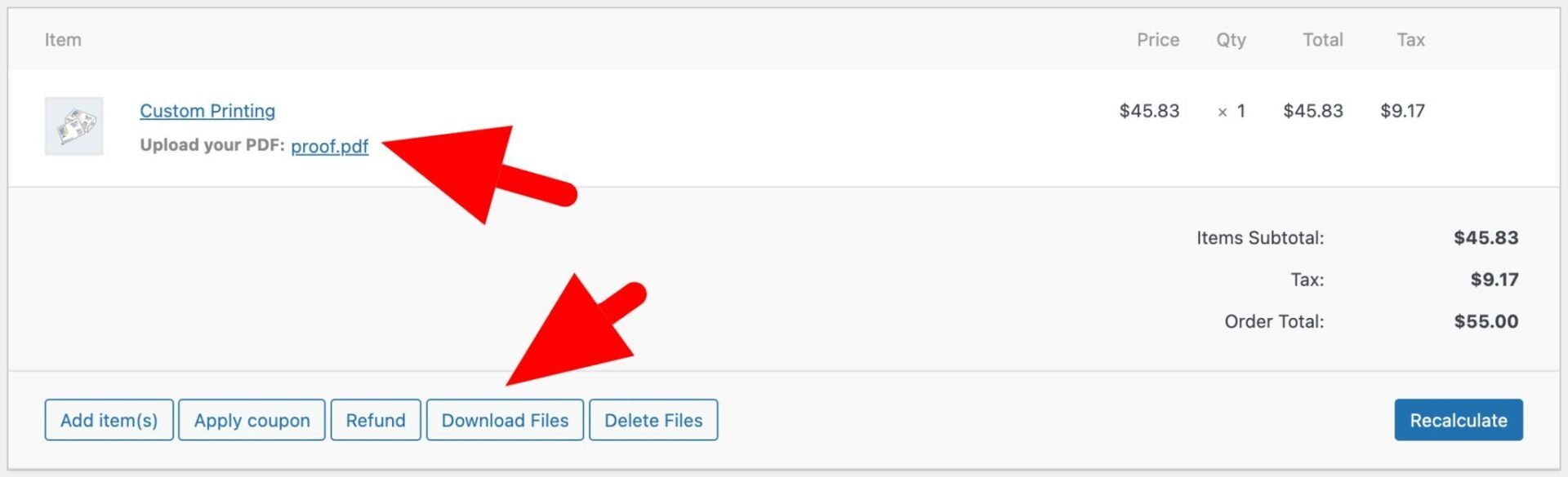 Download PDF files from order screen