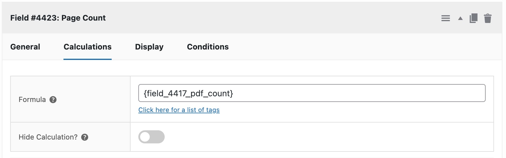 Calculation field to get page count from PDF file