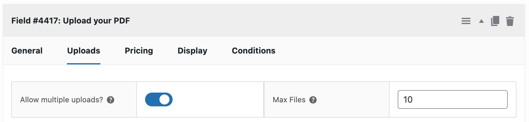 Allow multiple uploads setting