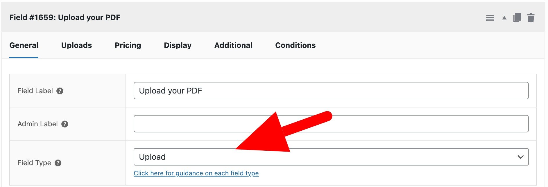 PDF upload field setting