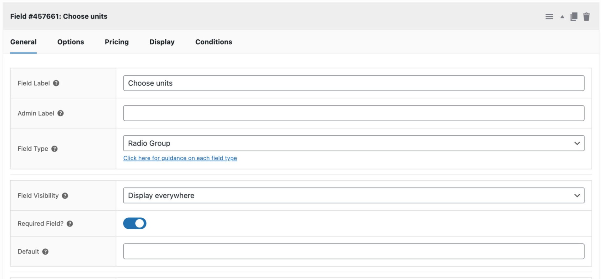 Setting for units radio group