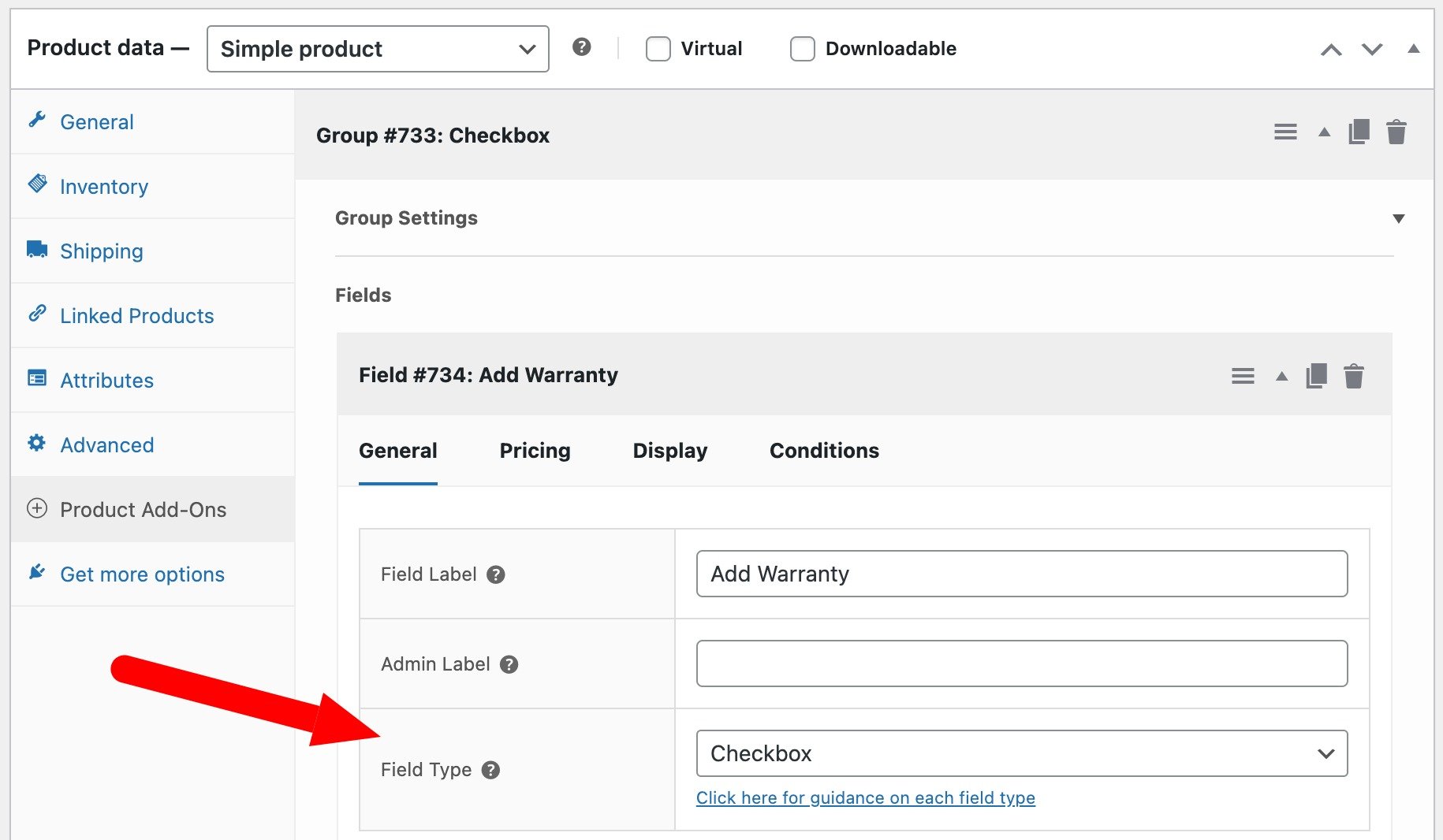 New checkbox add-on field