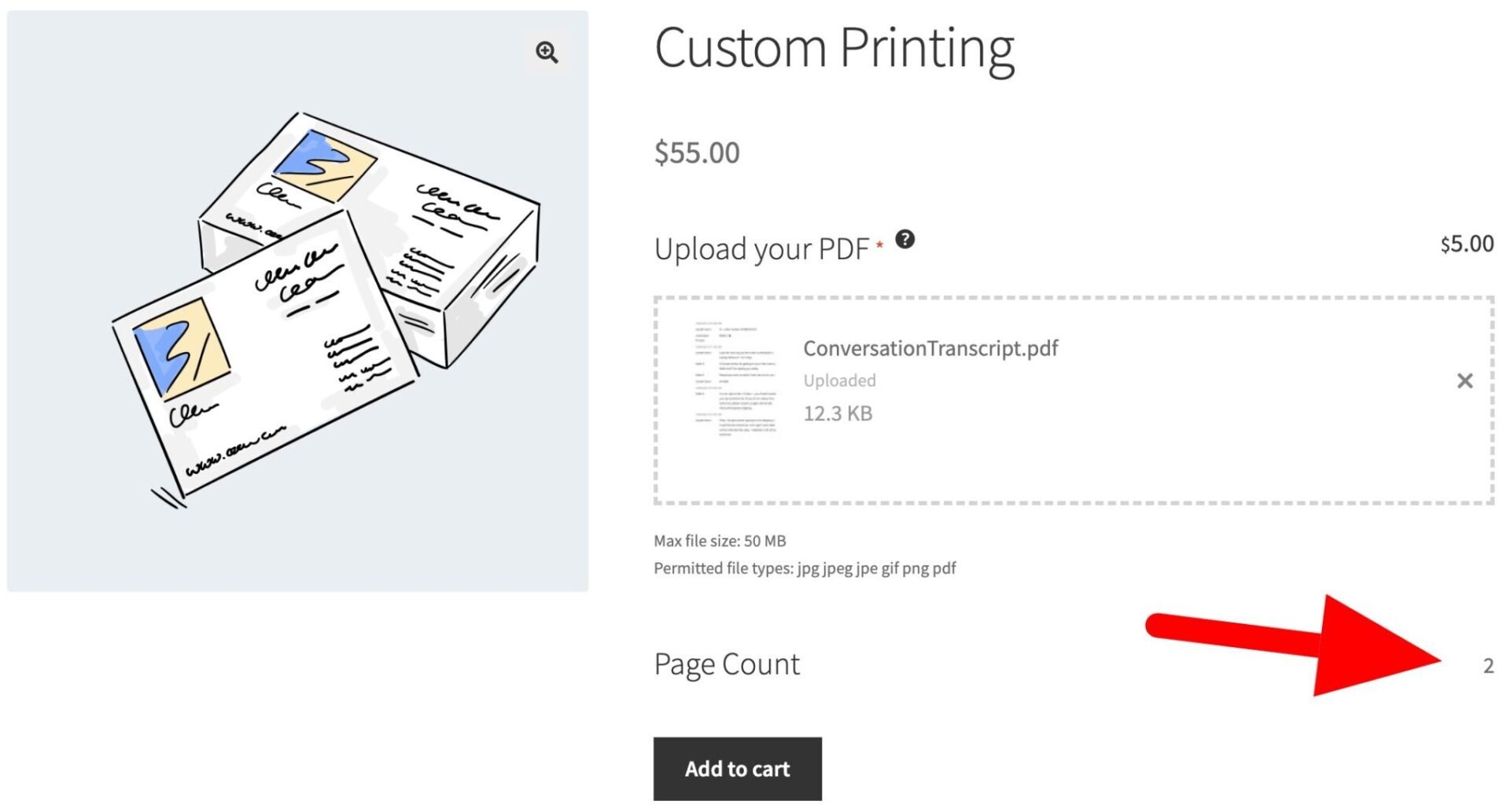 Page count for PDF file on WooCommerce product page