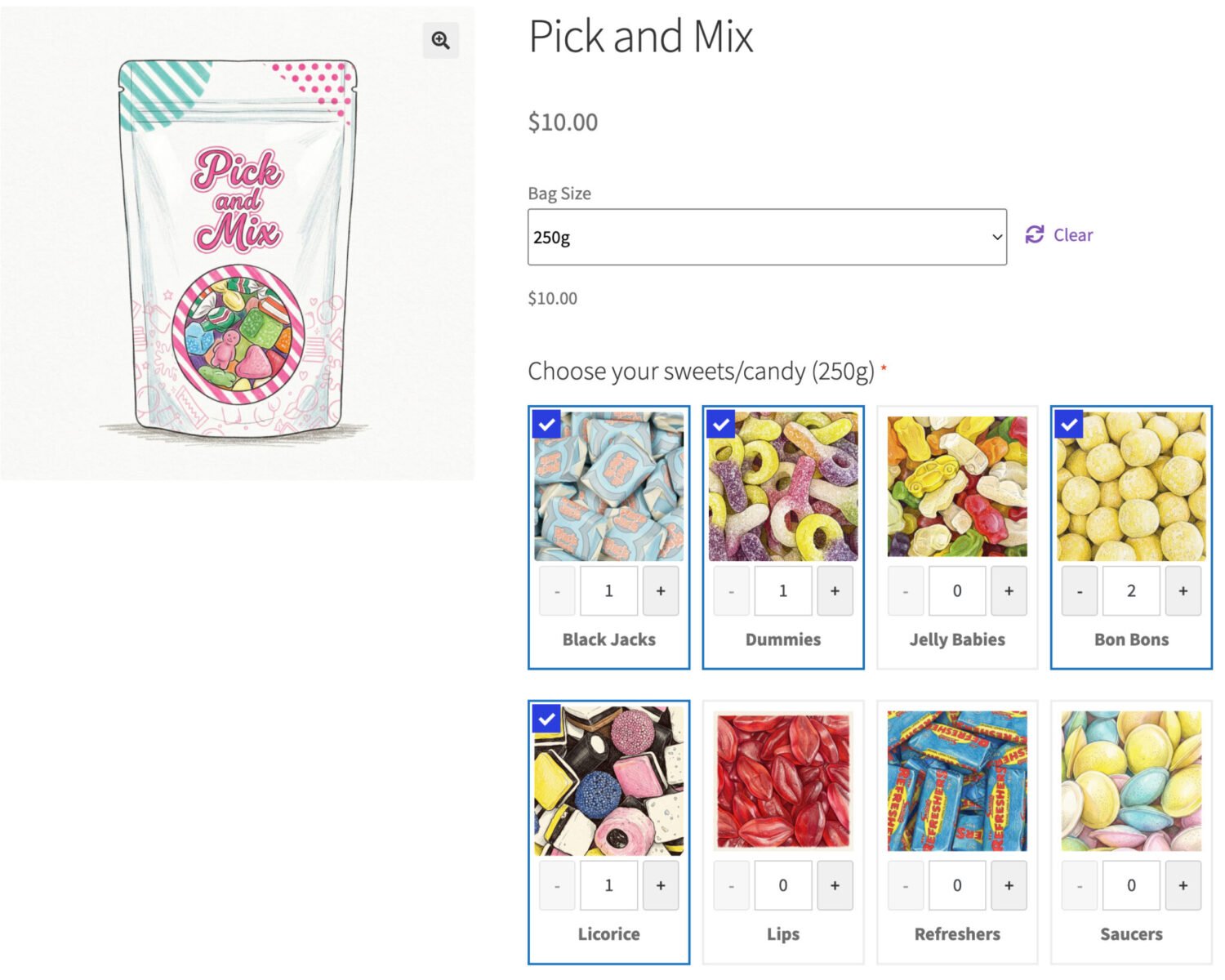 WooCommerce pick and mix product page