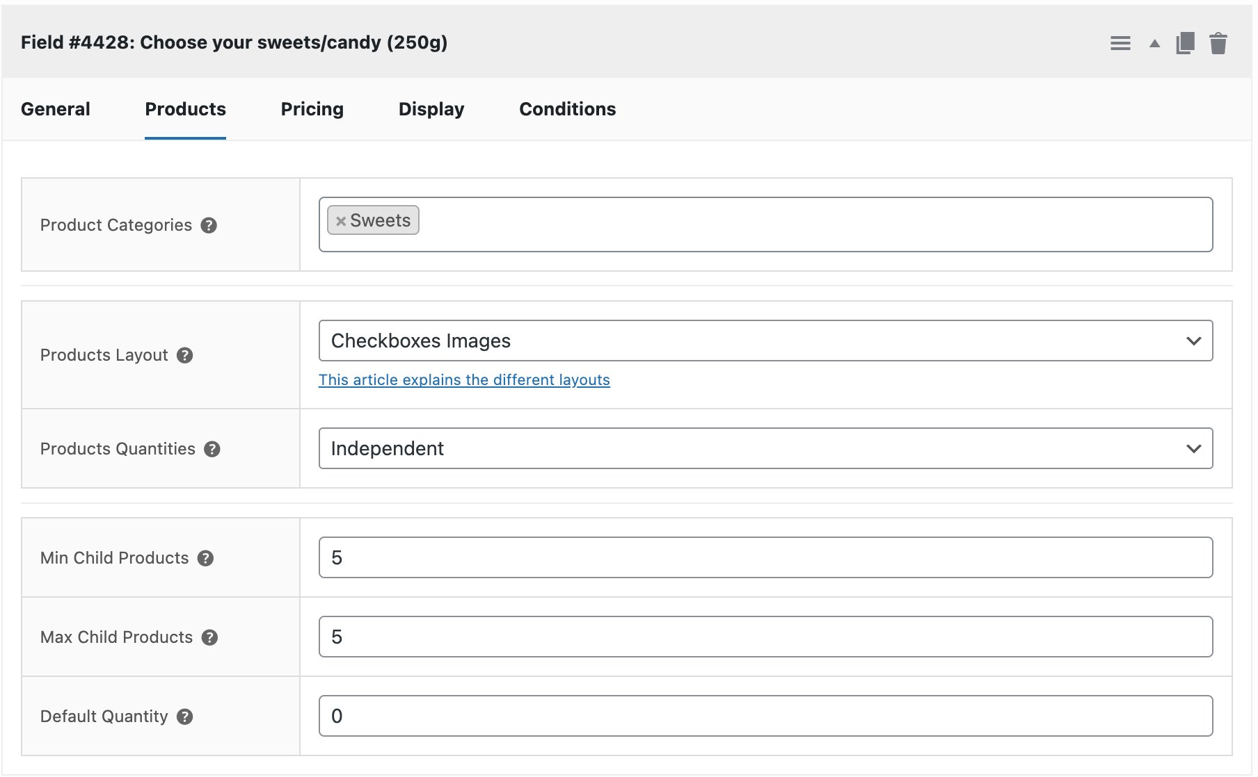 Settings for number of options