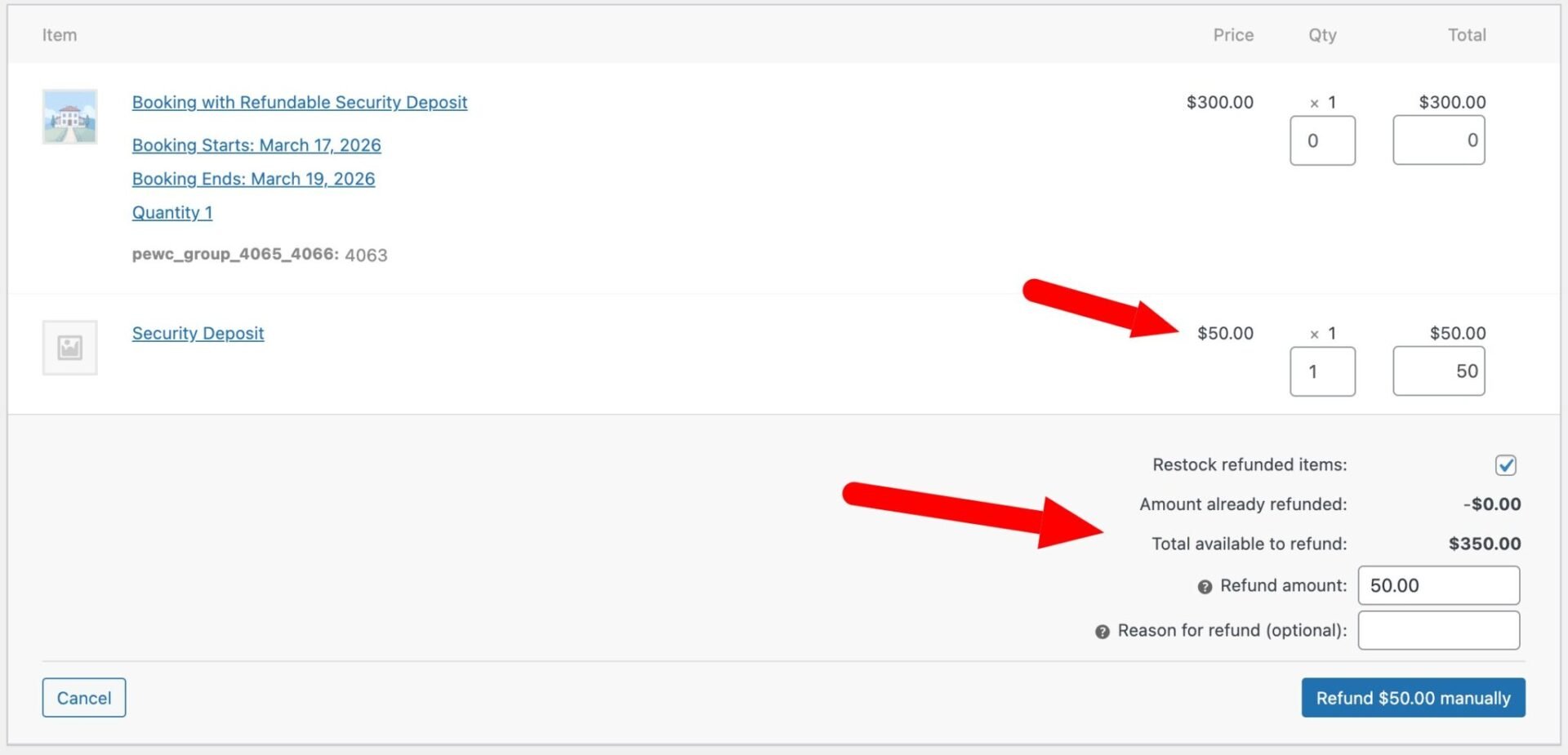 Editing the refund amount