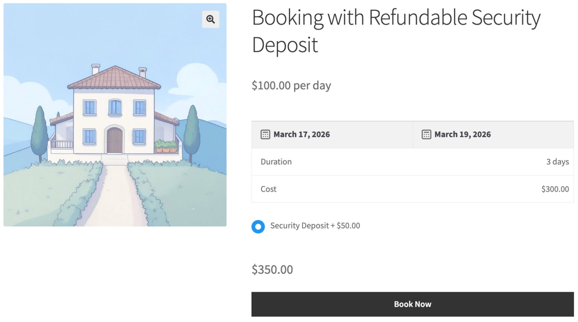 WooCommerce rental product with security deposit