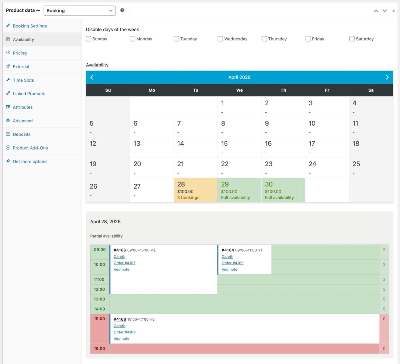 View availability per day for your boat hires