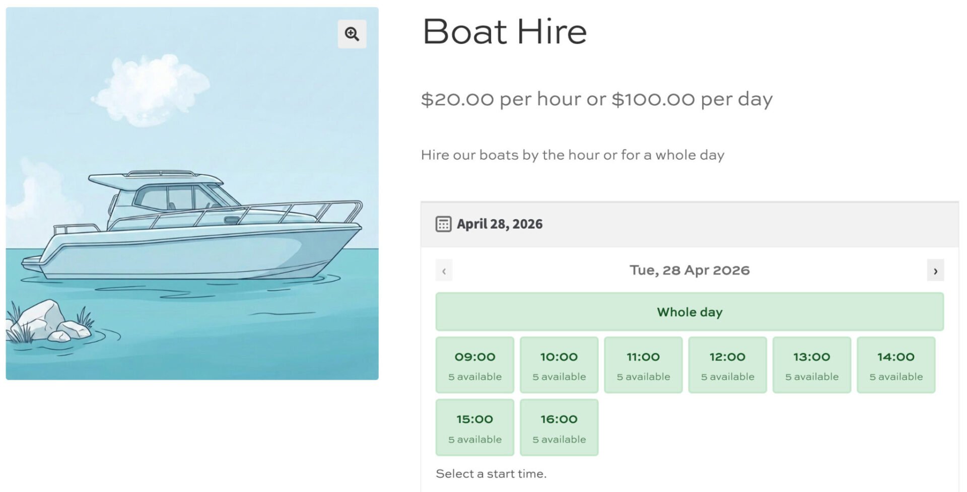 Time picker grid for boat hires in WooCommerce