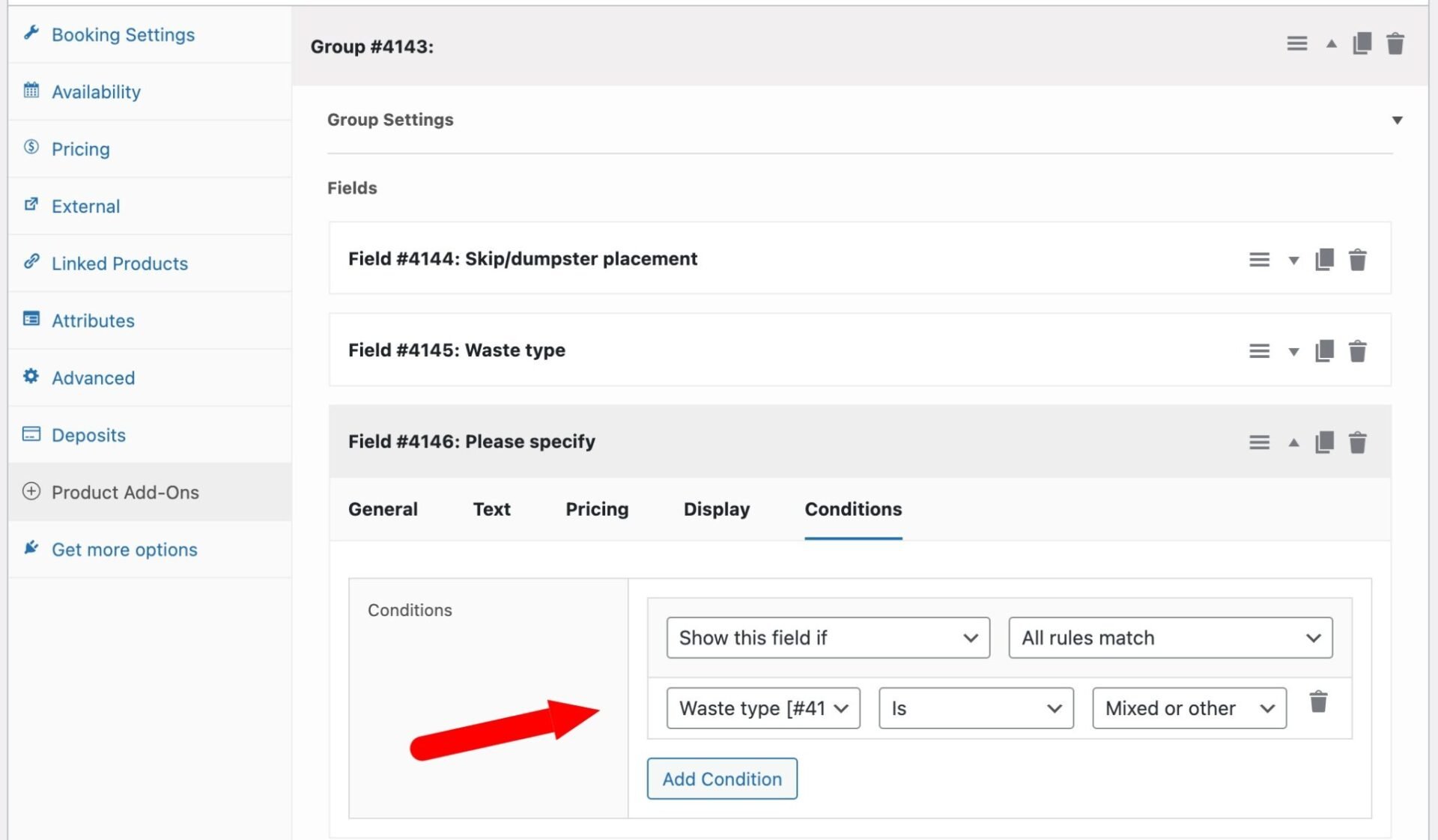 Condition on add-on field