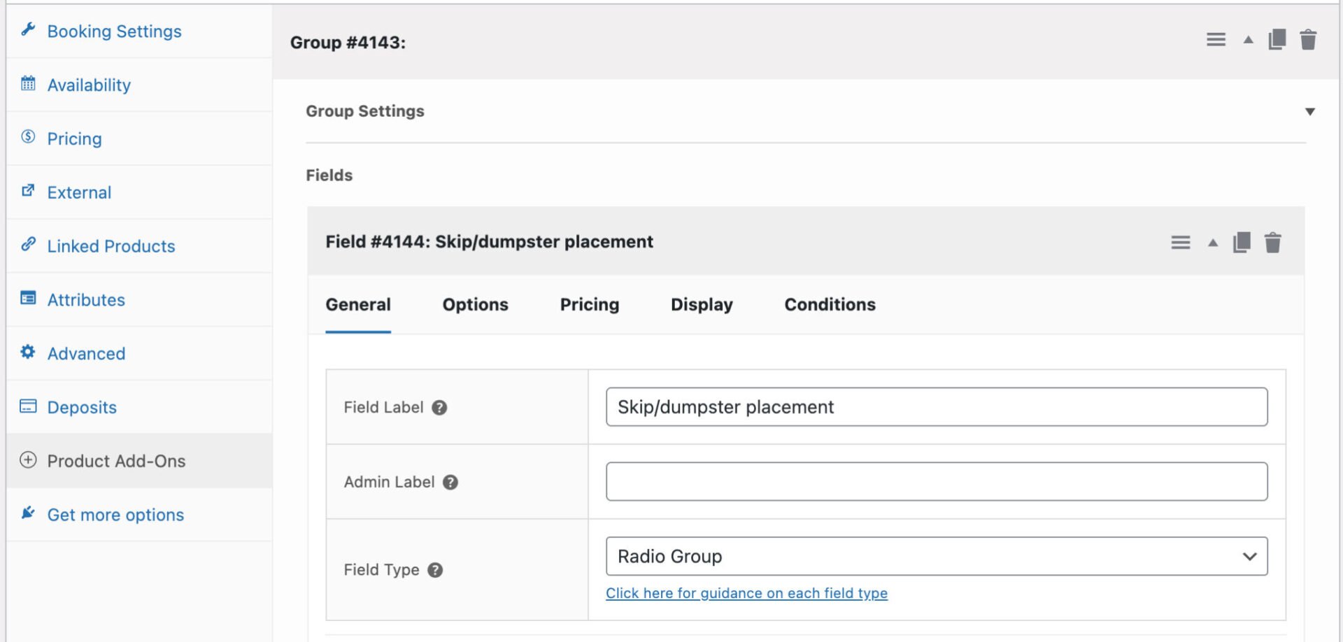 Options for skip placement using WooCommerce Product Add-Ons Ultimate
