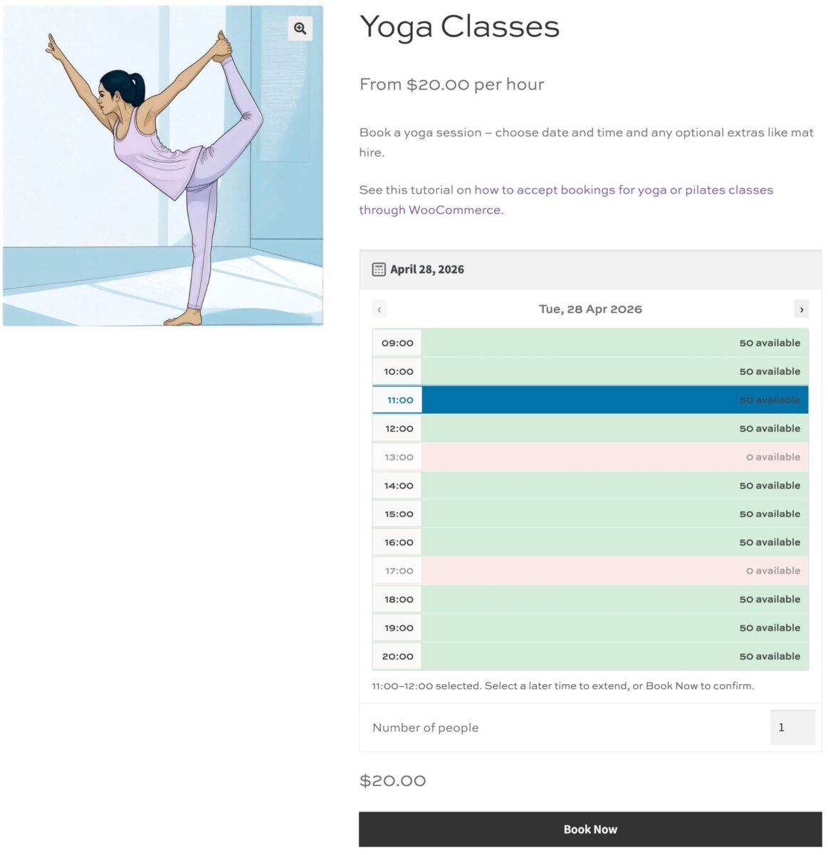 WooCommerce yoga and pilates classes product - book online