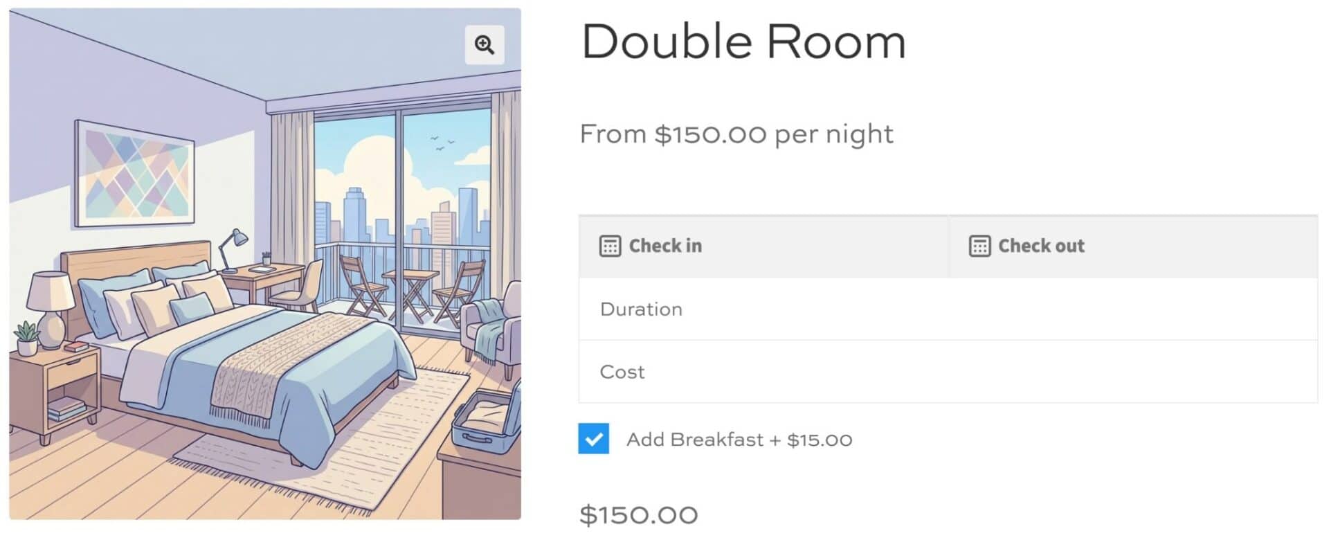 Example hotel room with extra options