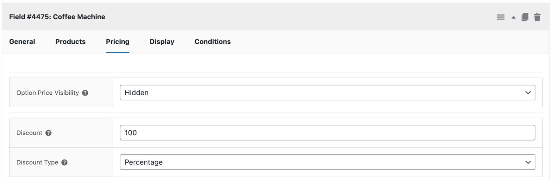 Field 1 pricing tab