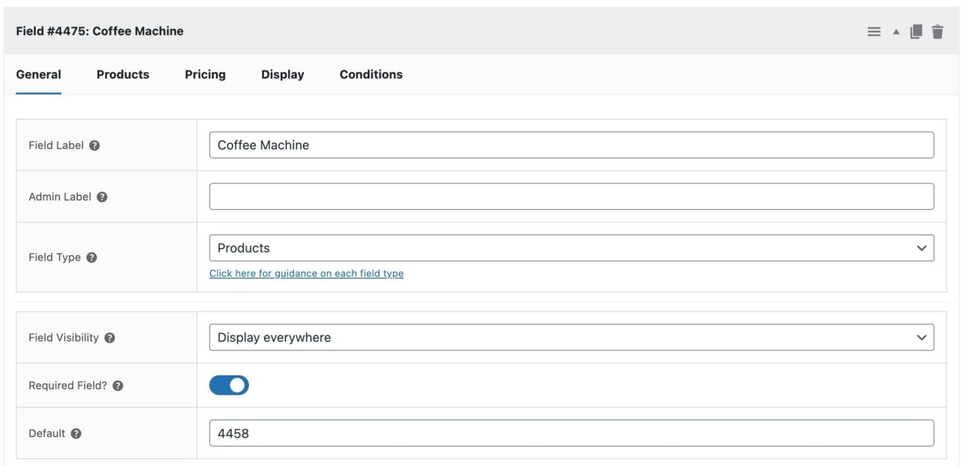 Field 1 settings