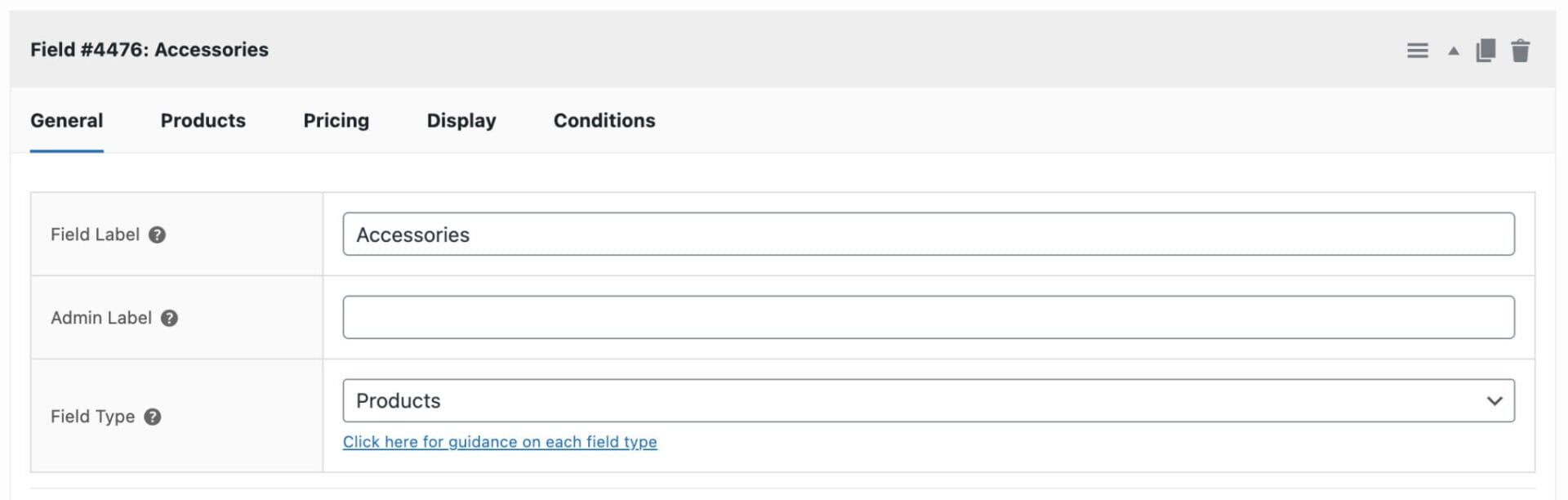 Settings for the Accessories bundle items