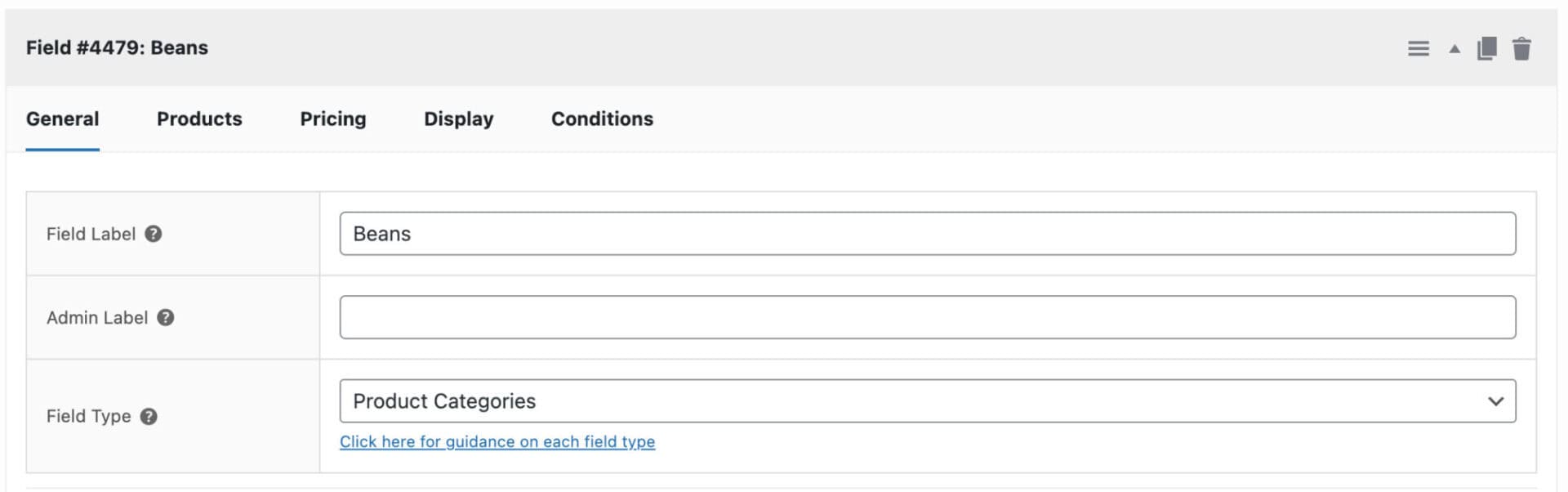 Settings for the Beans bundle products