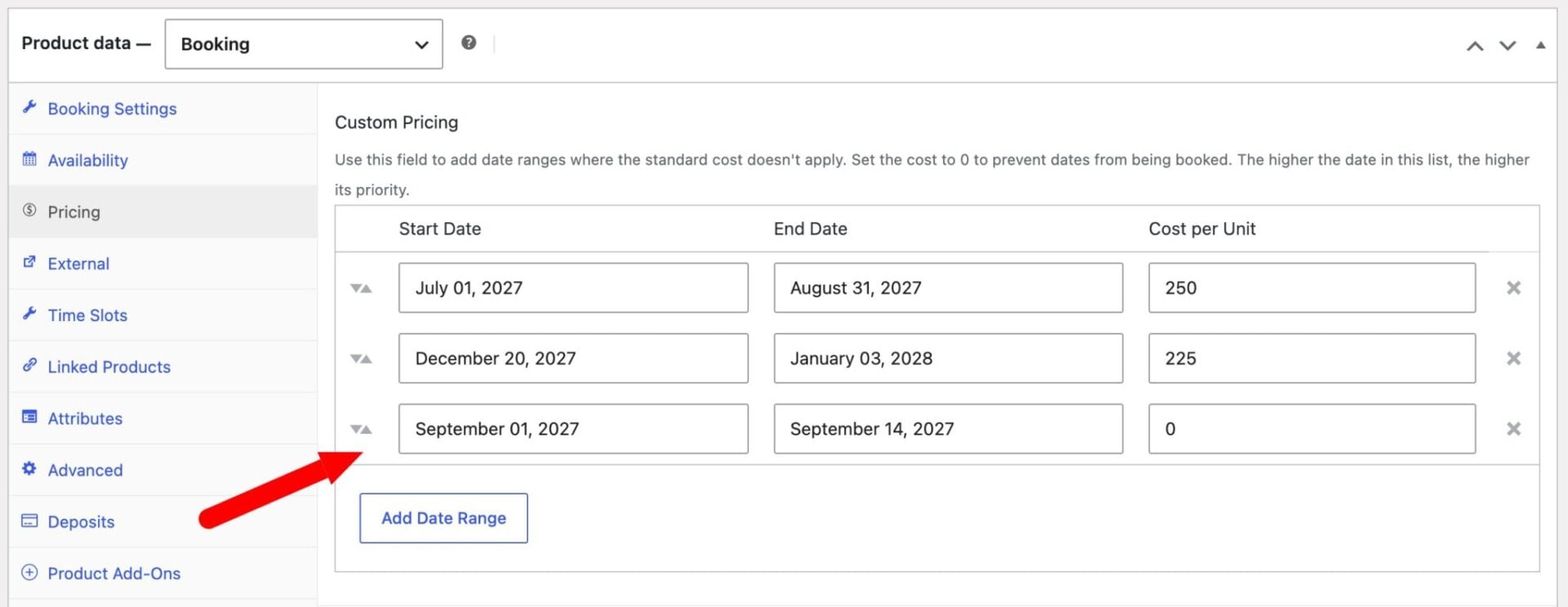 Setting for unavailable dates in Bookings for WooCommerce