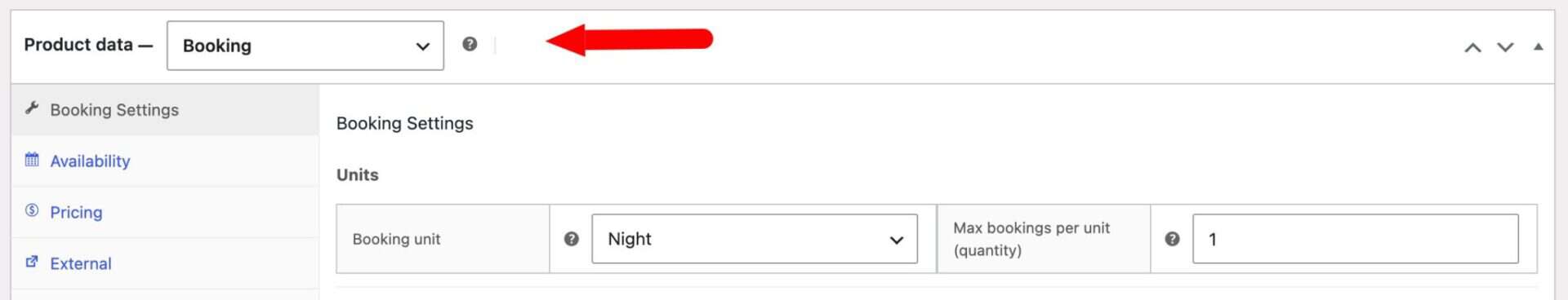 WooCommerce booking product type setting
