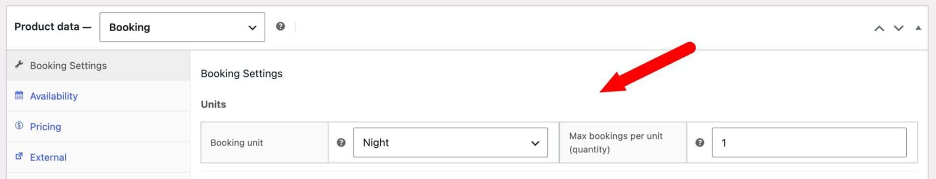 Setting for booking units and max availability