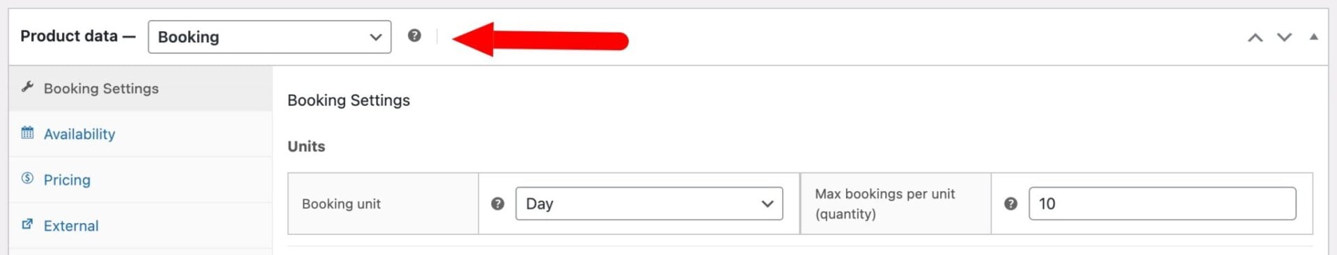Booking product type field