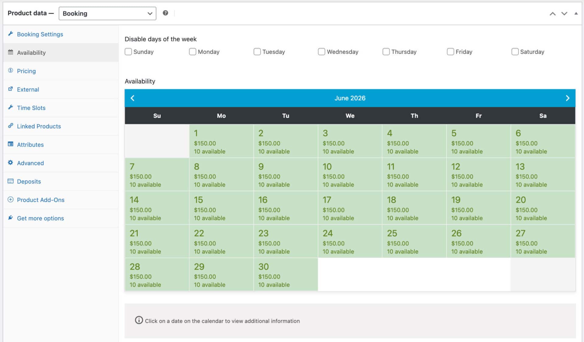 WooCommerce car rental availability calendar