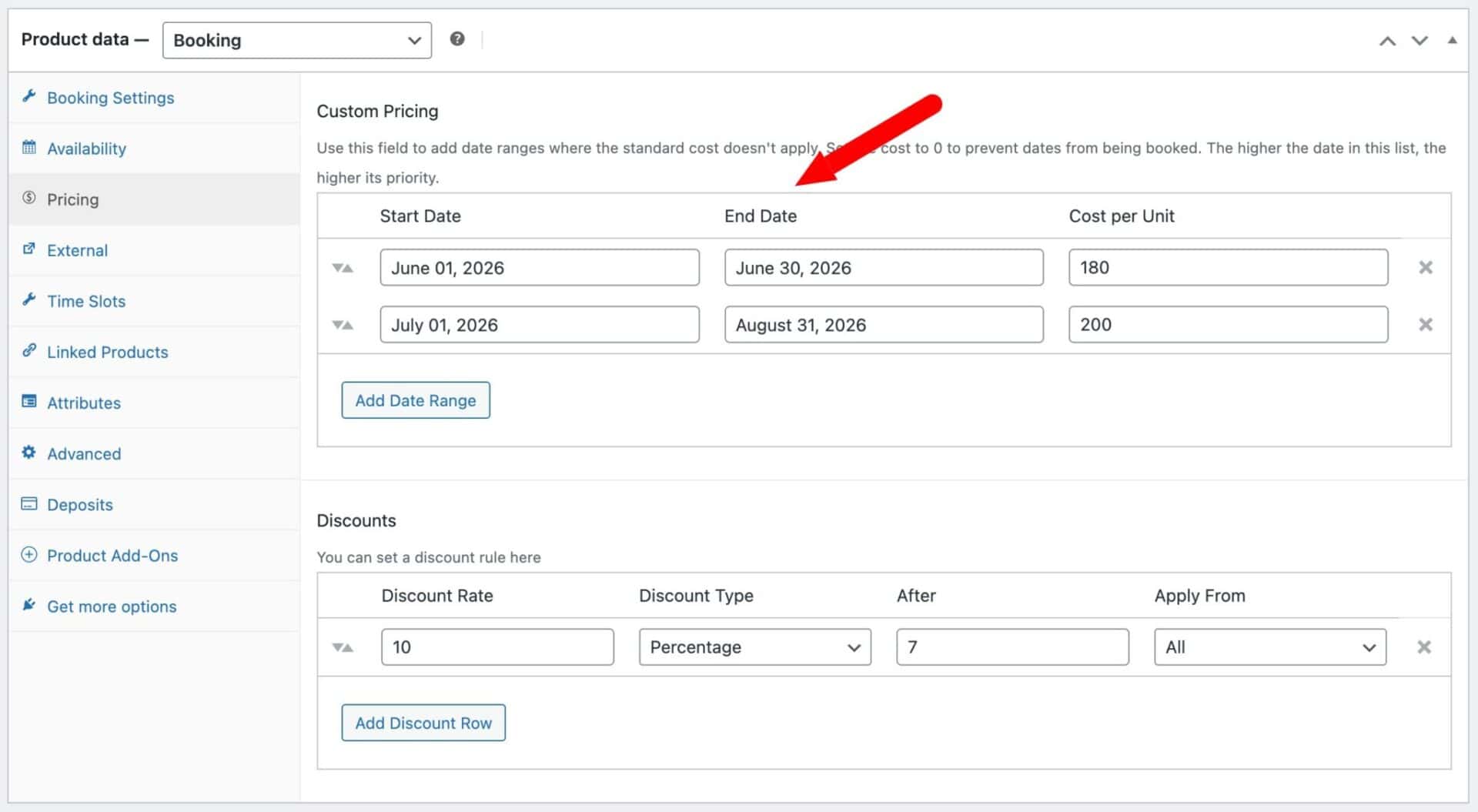 Custom pricing section